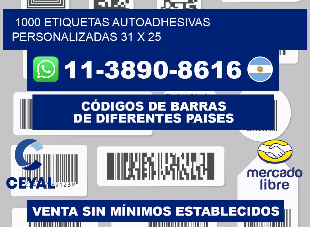 1000 Etiquetas autoadhesivas personalizadas 31 x 25