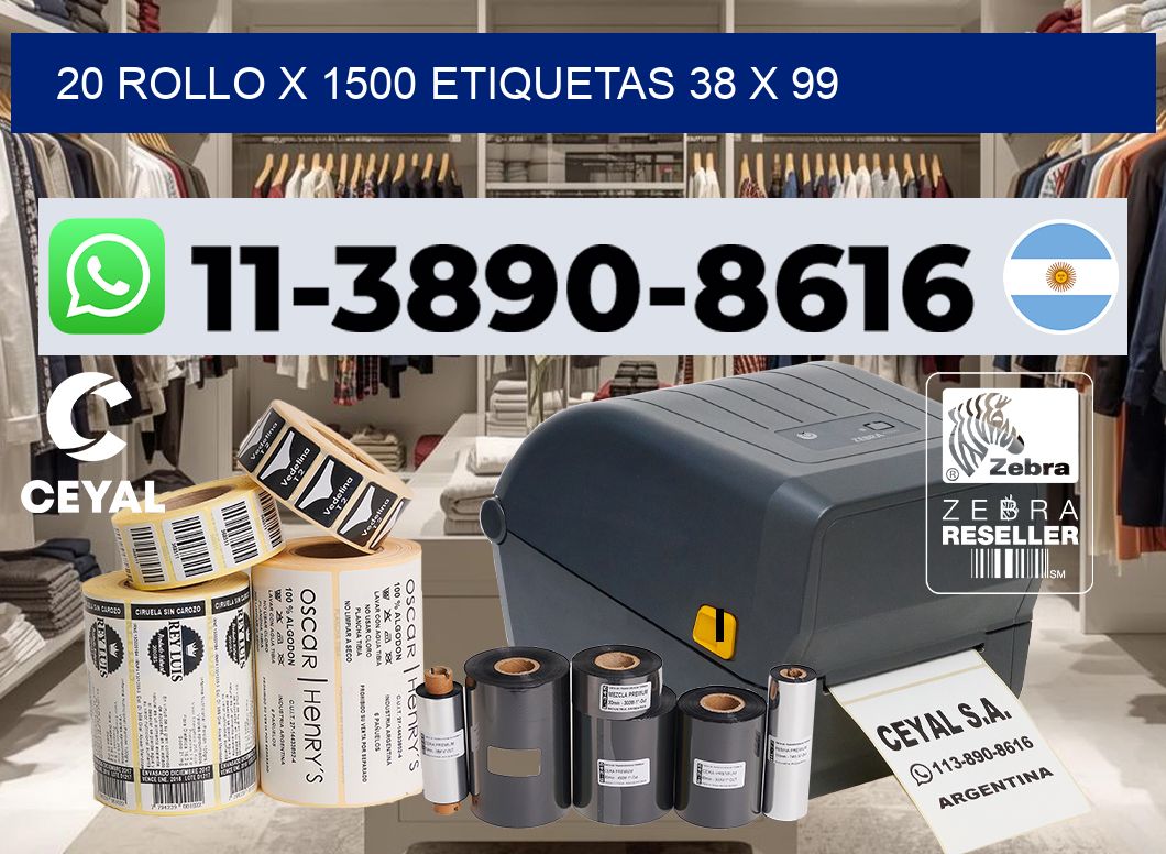 20 rollo x 1500 etiquetas 38 x 99