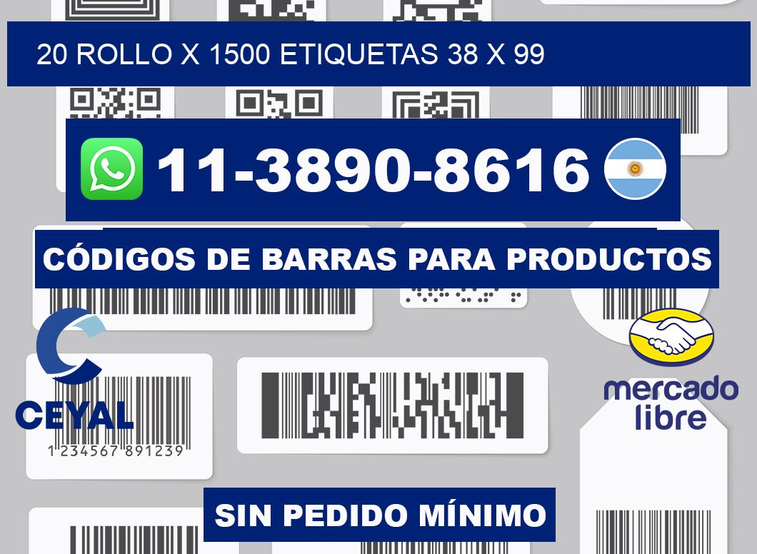 20 rollo x 1500 etiquetas 38 x 99