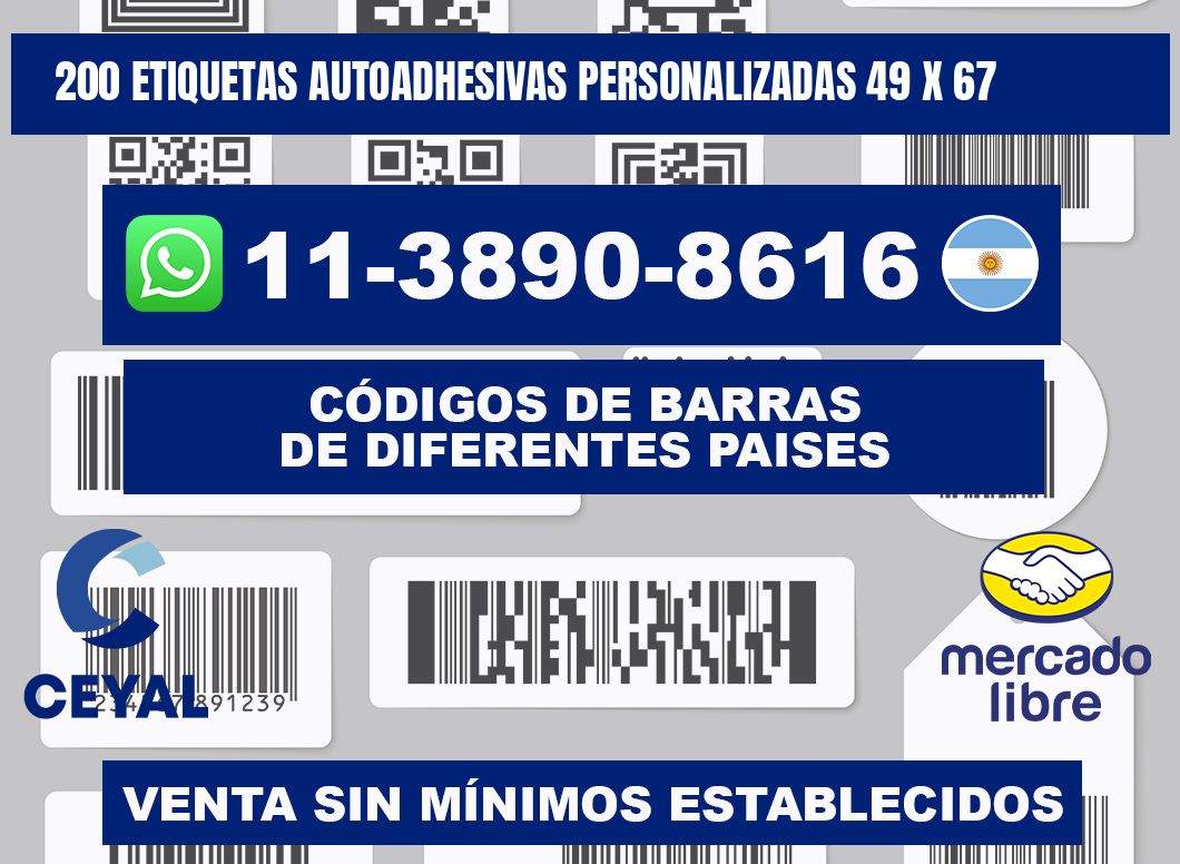 200 Etiquetas autoadhesivas personalizadas 49 x 67