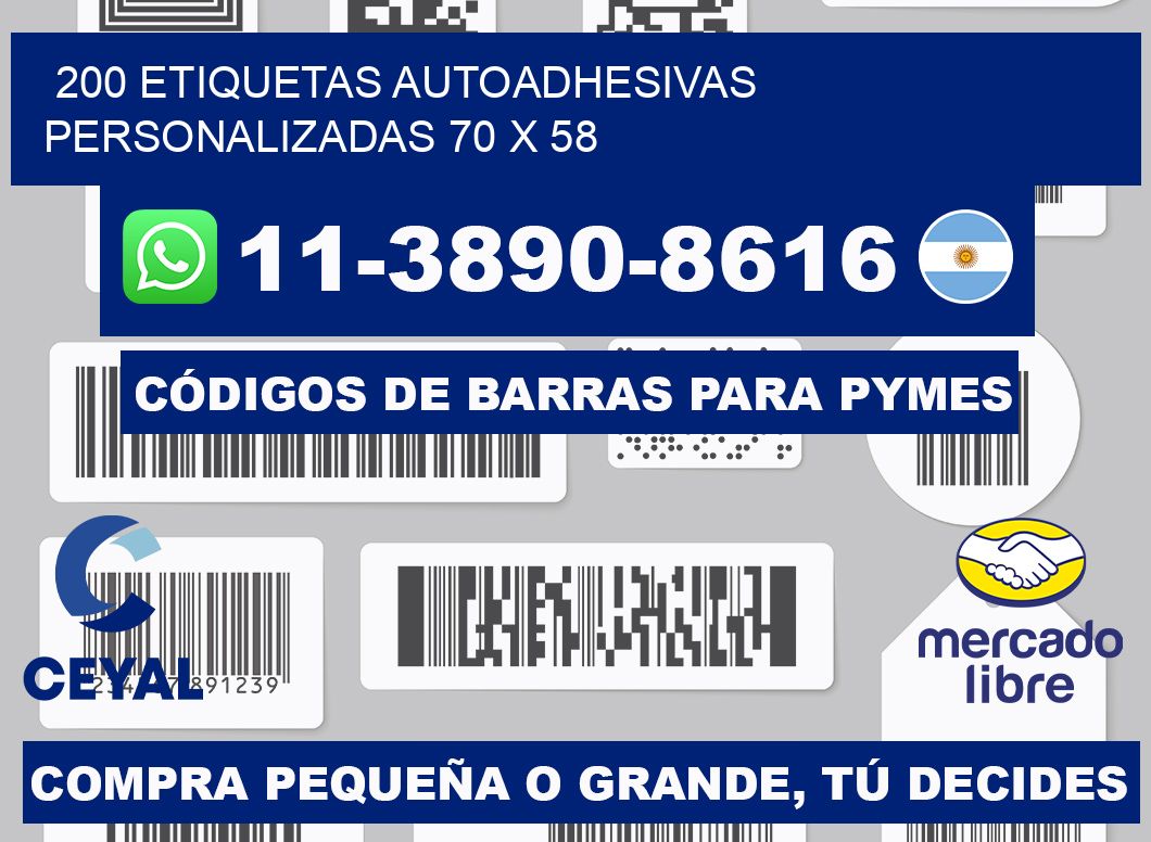 200 Etiquetas autoadhesivas personalizadas 70 x 58