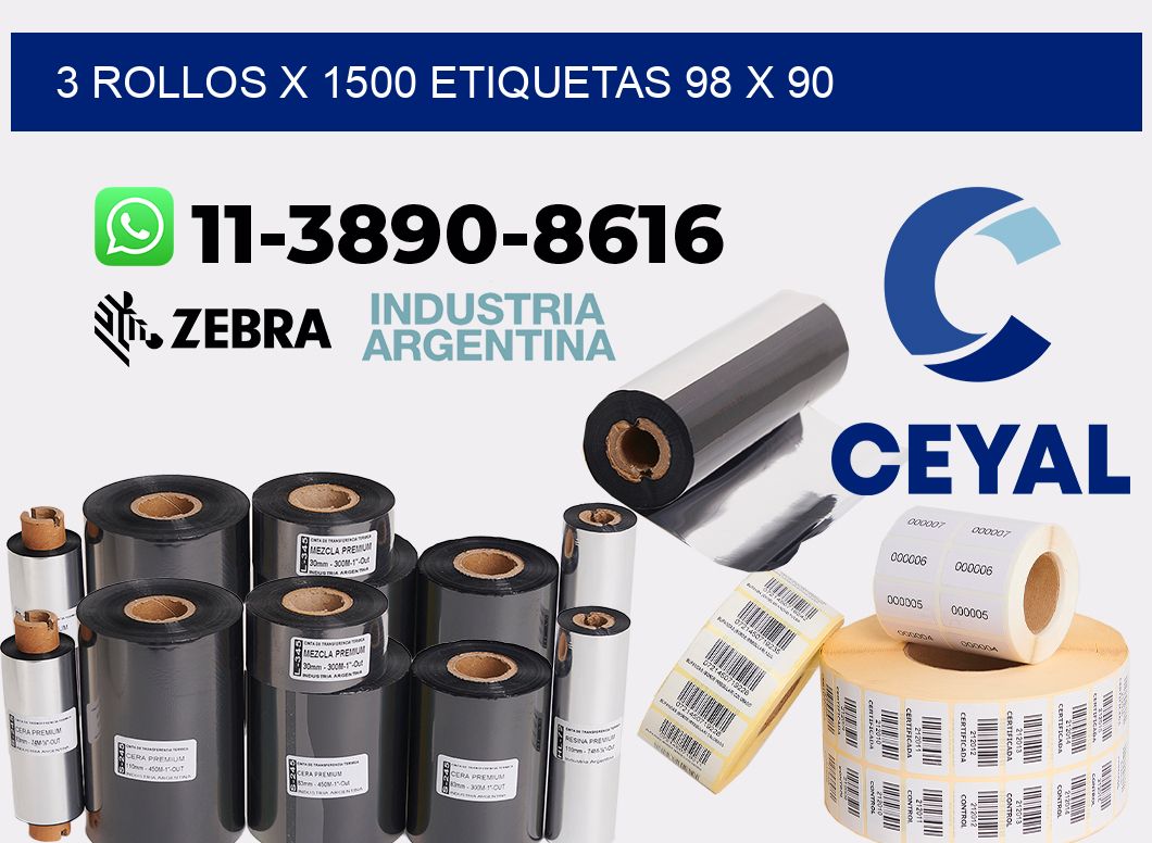 3 rollos x 1500 etiquetas 98 x 90