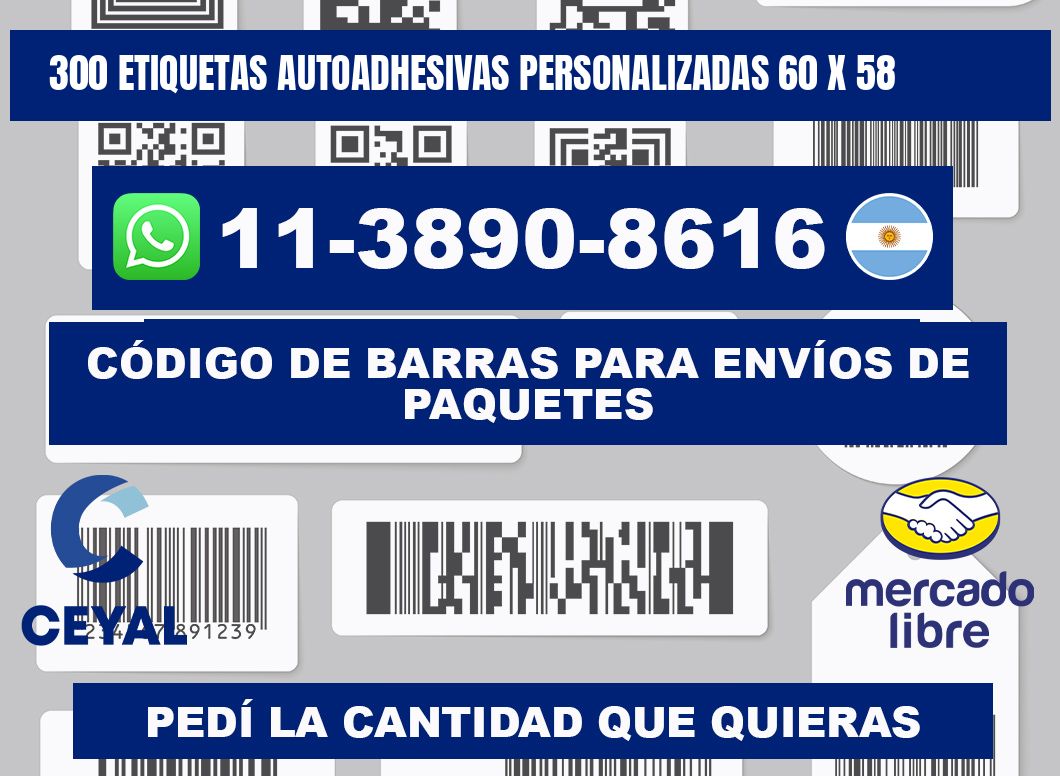 300 Etiquetas autoadhesivas personalizadas 60 x 58