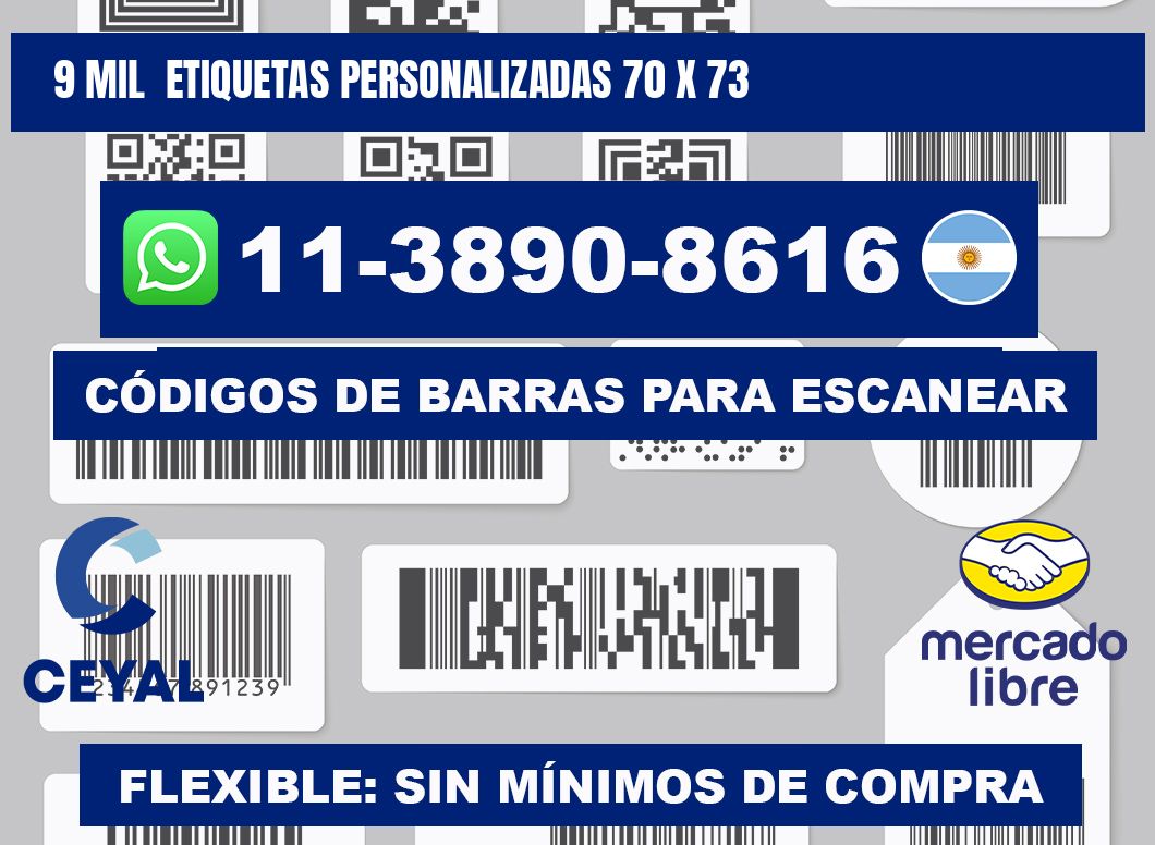 9 mil  etiquetas personalizadas 70 x 73