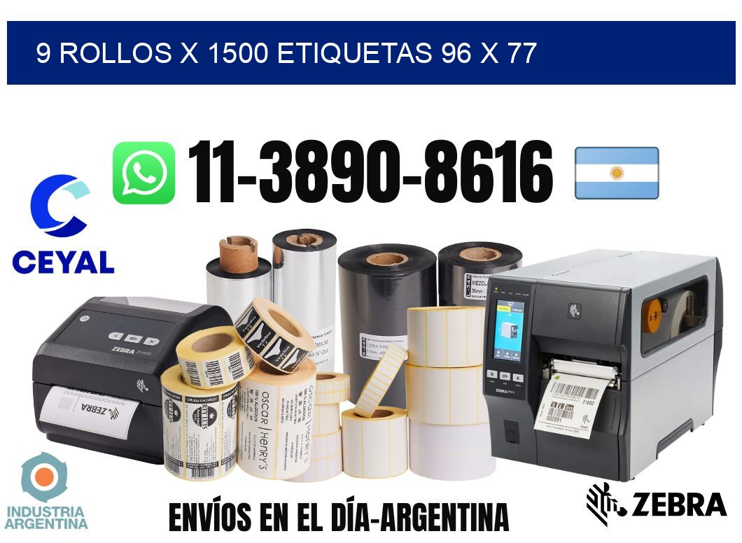 9 rollos x 1500 etiquetas 96 x 77