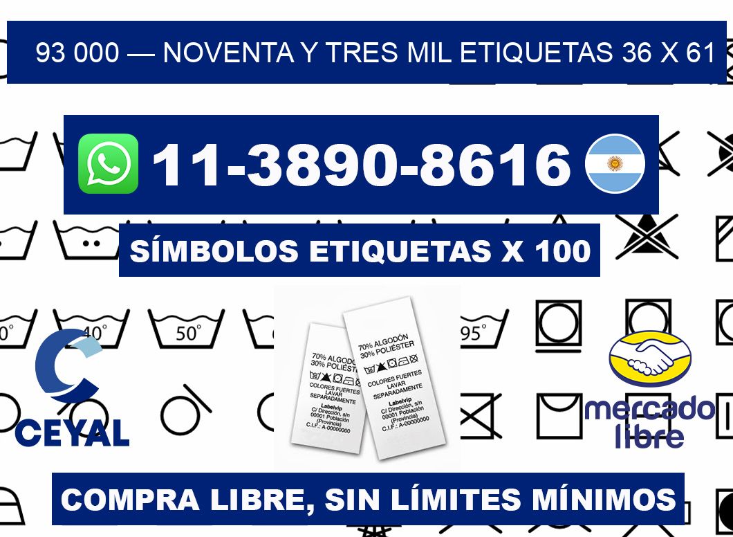93 000 — noventa y tres mil etiquetas 36 x 61