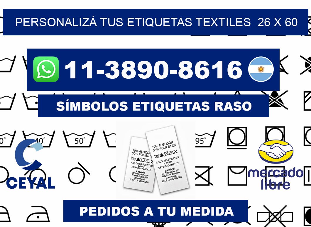 PERSONALIZÁ TUS ETIQUETAS TEXTILES  26 x 60