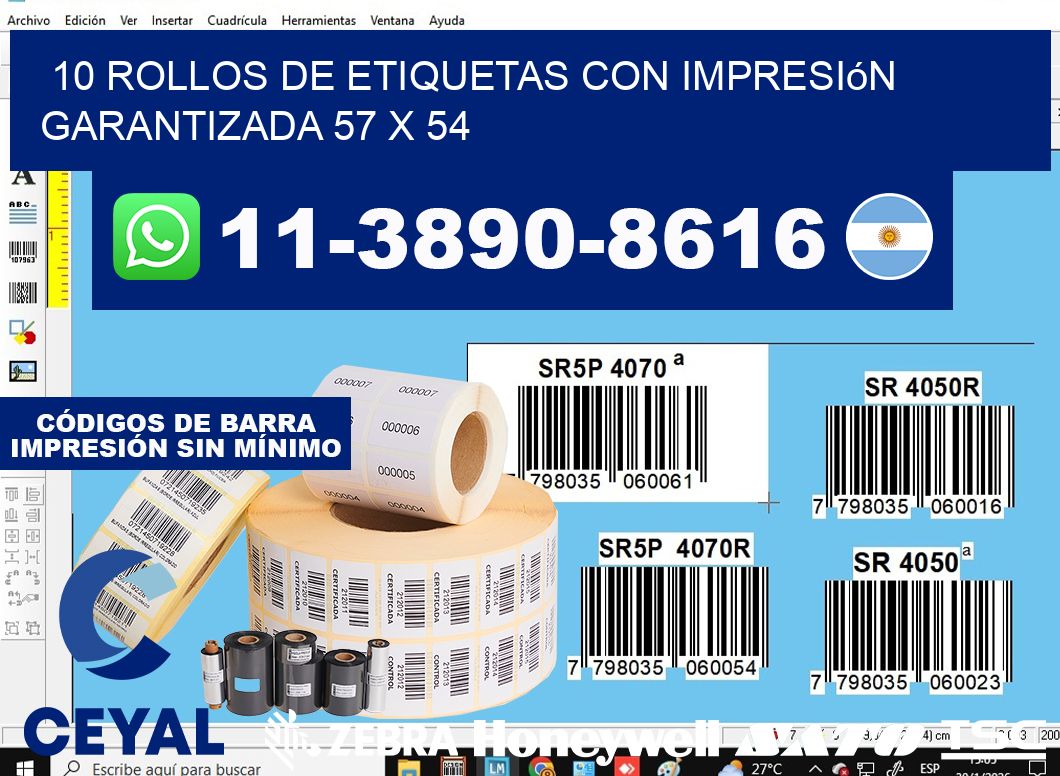 10 rollos de etiquetas con impresión garantizada 57 x 54