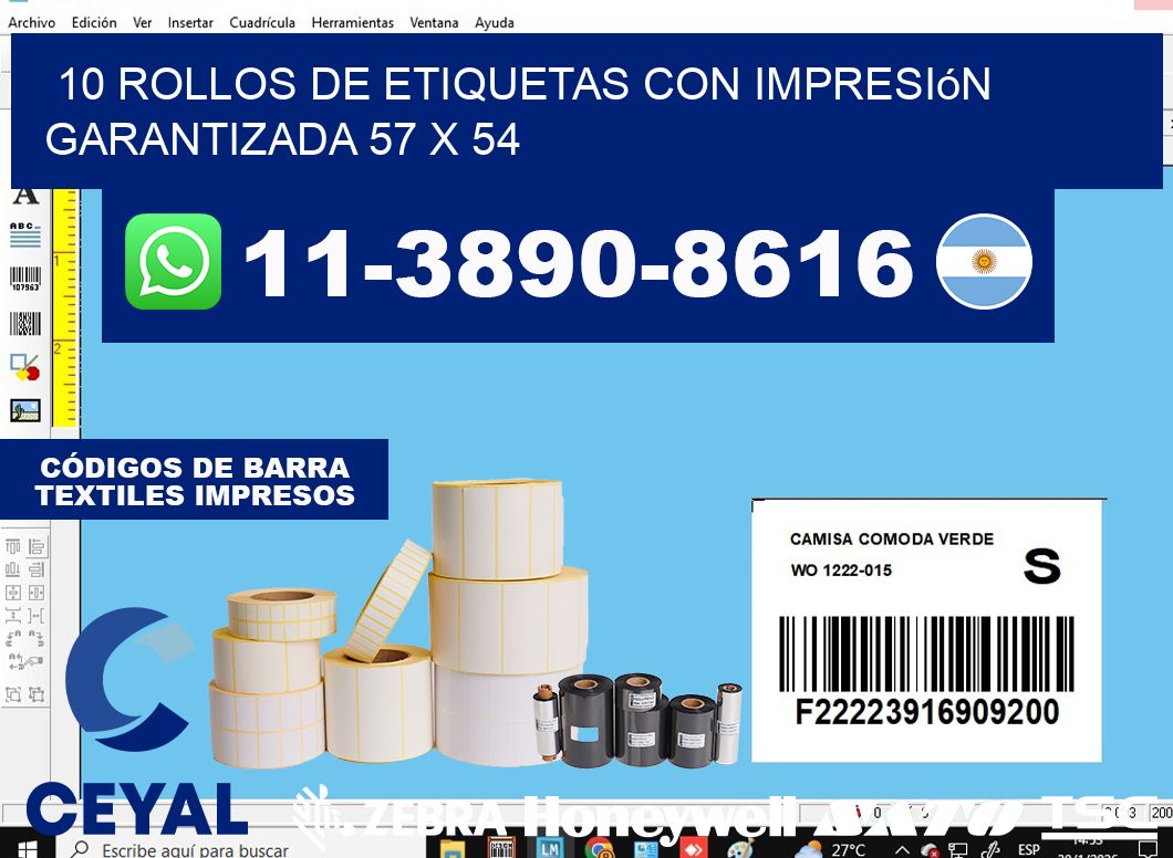 10 rollos de etiquetas con impresión garantizada 57 x 54