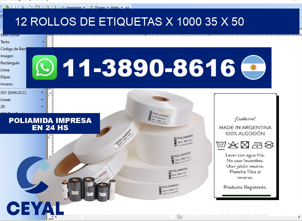 12 rollos de etiquetas x 1000 35 x 50