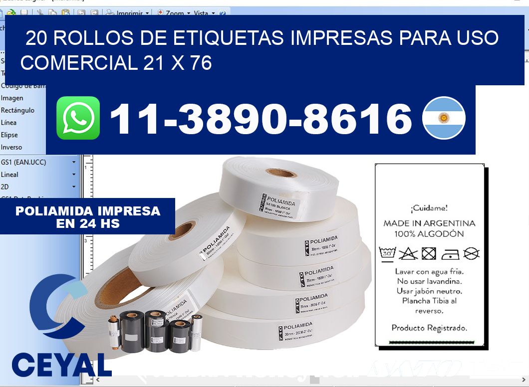 20 rollos de etiquetas impresas para uso comercial 21 x 76