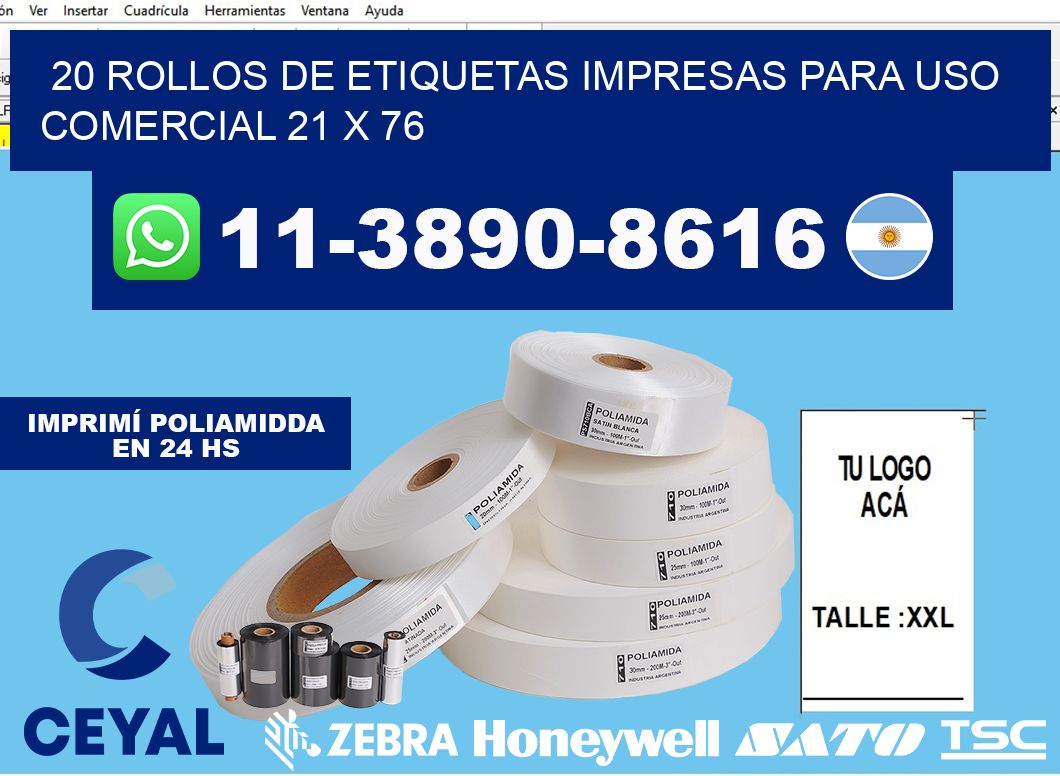 20 rollos de etiquetas impresas para uso comercial 21 x 76