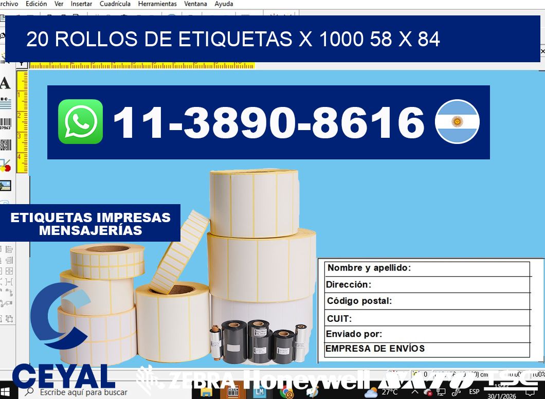 20 rollos de etiquetas x 1000 58 x 84