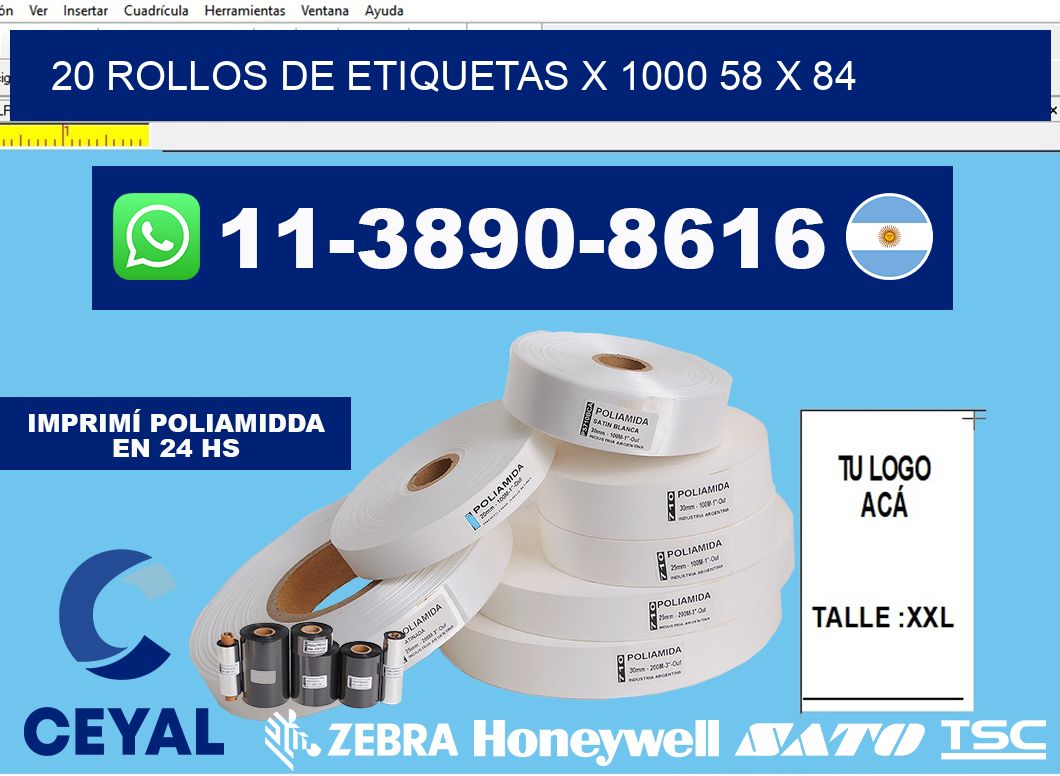 20 rollos de etiquetas x 1000 58 x 84