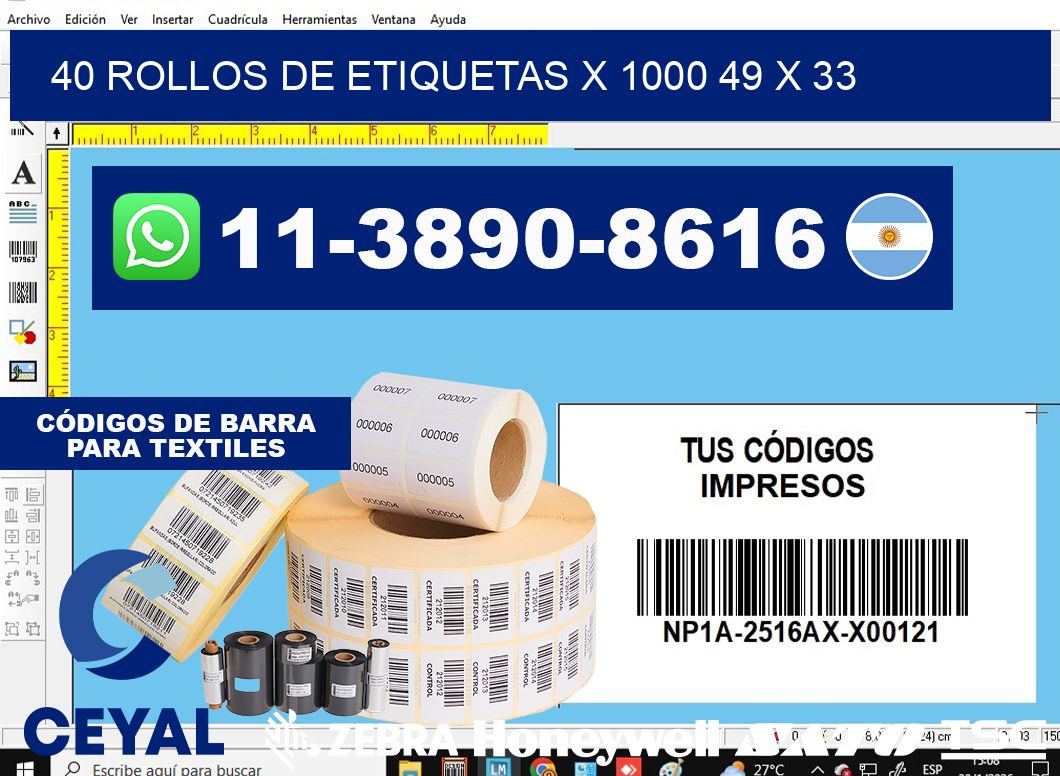 40 rollos de etiquetas x 1000 49 x 33