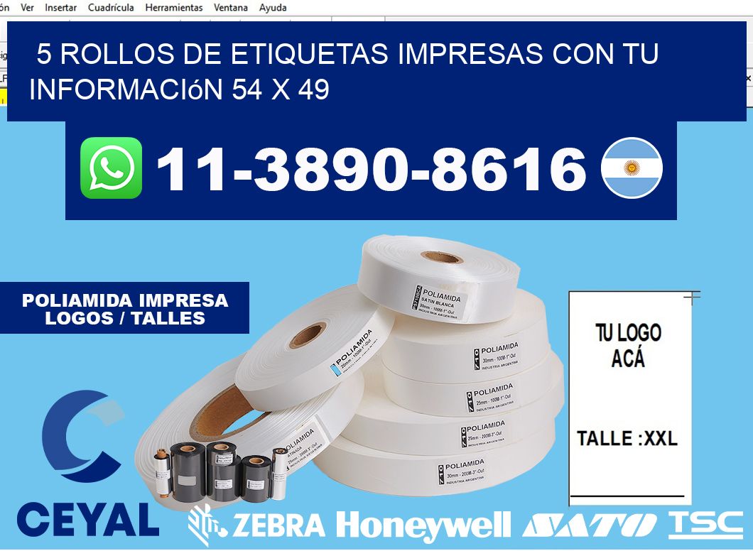 5 rollos de etiquetas impresas con tu información 54 x 49