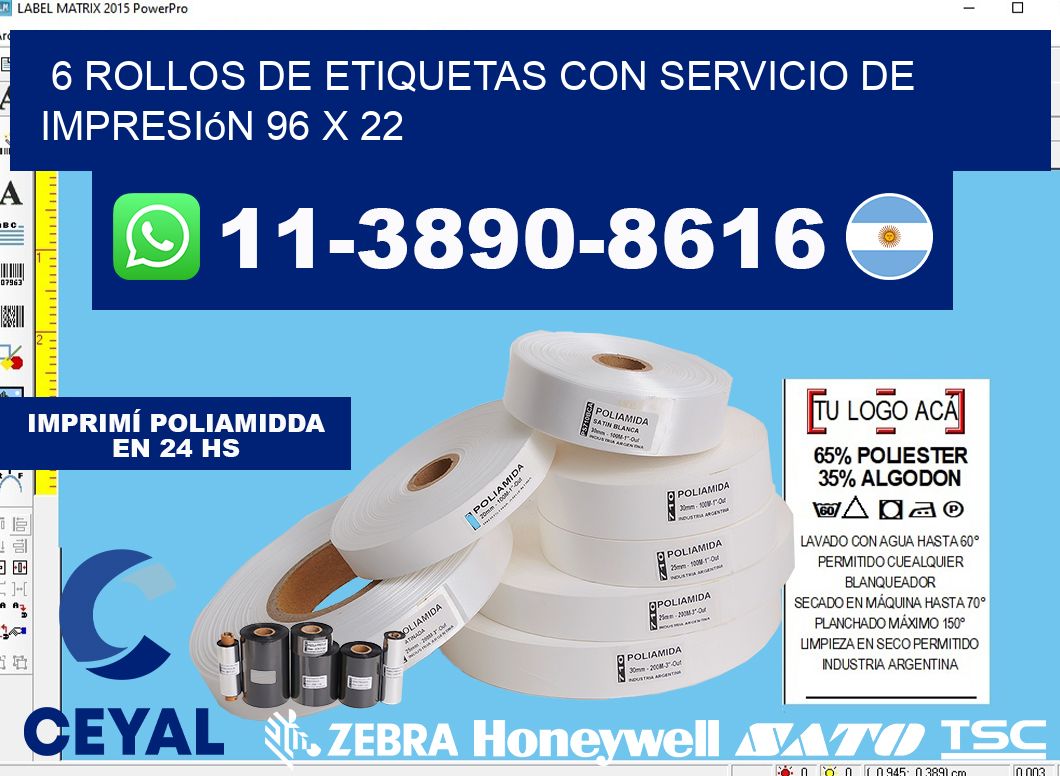 6 rollos de etiquetas con servicio de impresión 96 x 22