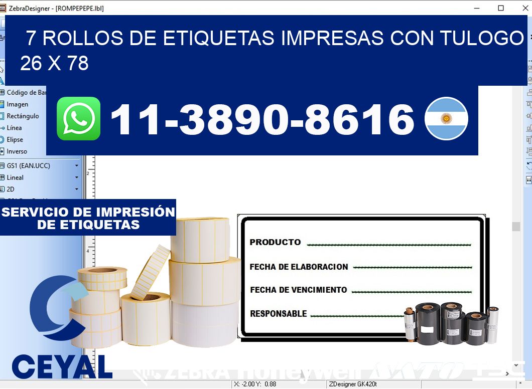 7 rollos de etiquetas impresas con tulogo 26 x 78
