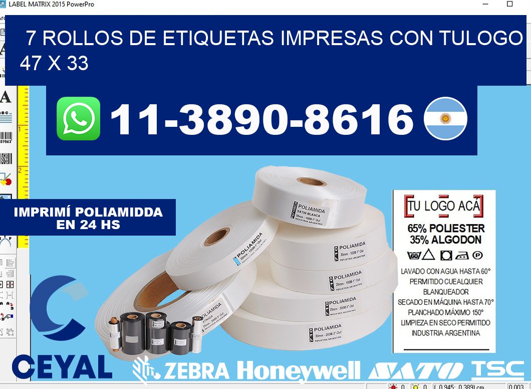 7 rollos de etiquetas impresas con tulogo 47 x 33