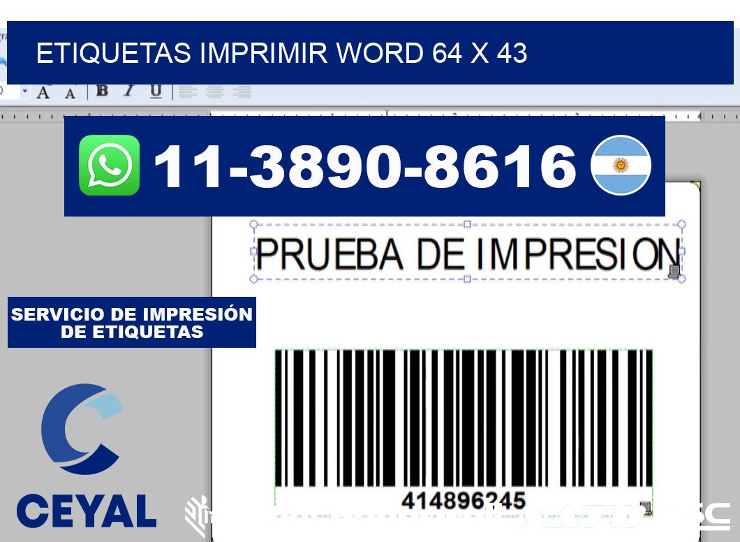 Etiquetas imprimir Word 64 x 43