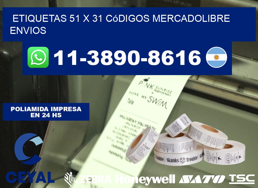 etiquetas 51 x 31 códigos mercadolibre envios