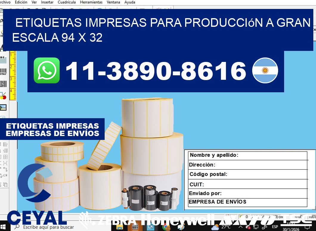 etiquetas impresas para producción a gran escala 94 x 32