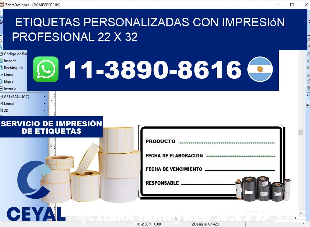 etiquetas personalizadas con impresión profesional 22 x 32