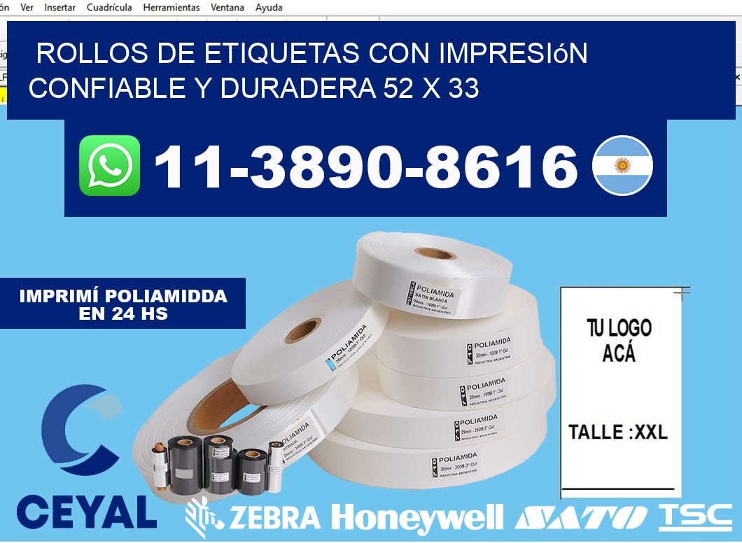 rollos de etiquetas con impresión confiable y duradera 52 x 33