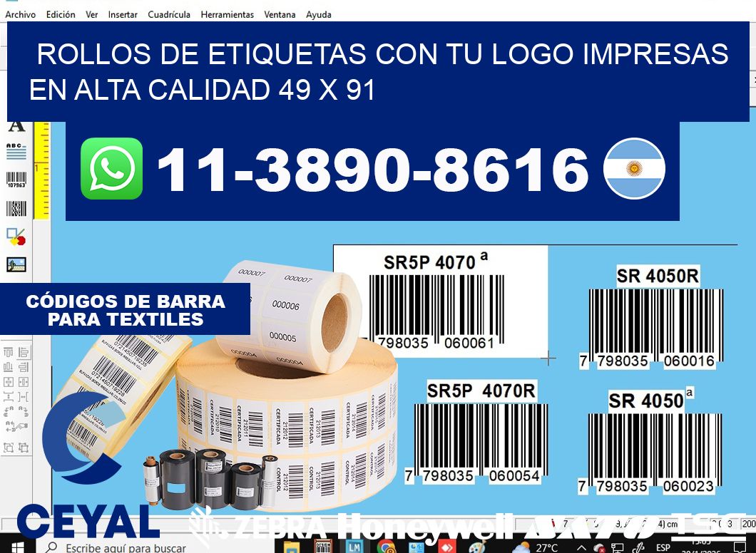 rollos de etiquetas con tu logo impresas en alta calidad 49 x 91