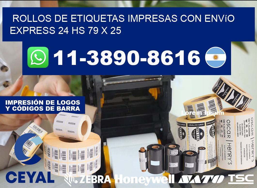 rollos de etiquetas impresas con envío express 24 hs 79 x 25