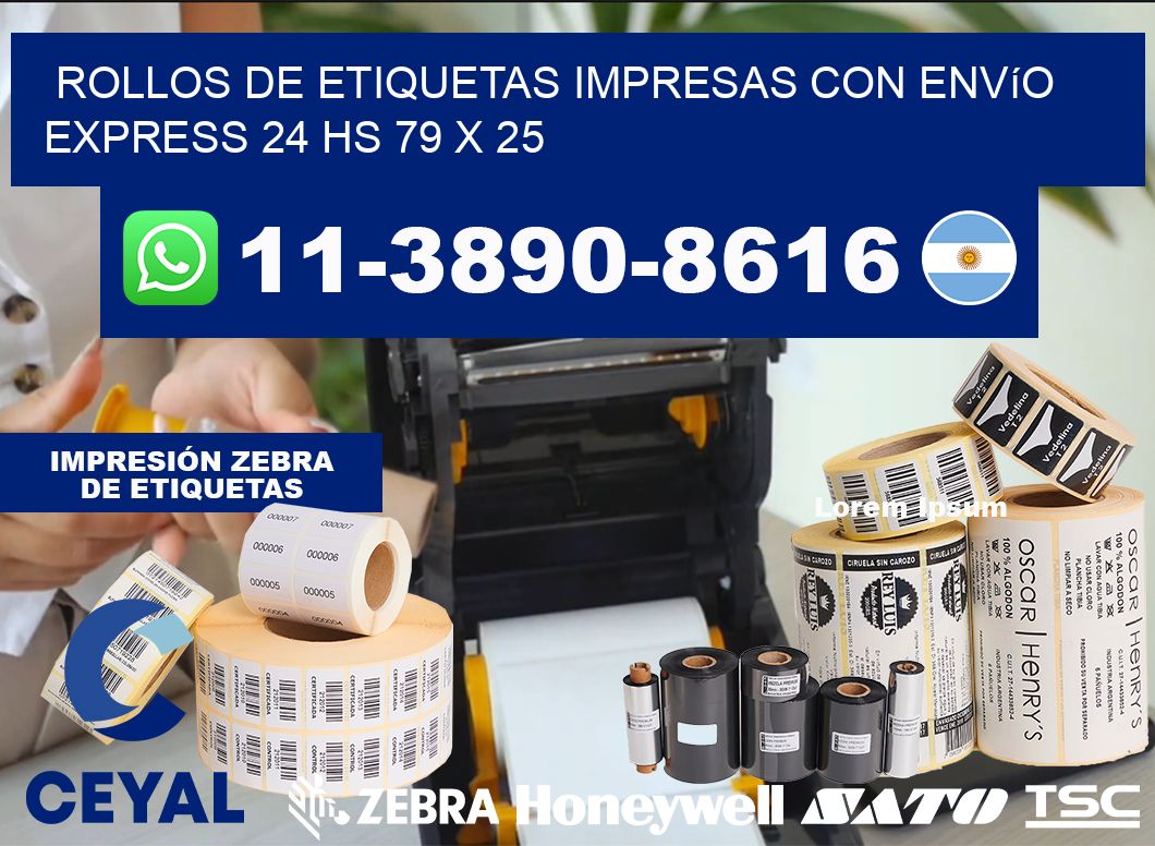 rollos de etiquetas impresas con envío express 24 hs 79 x 25