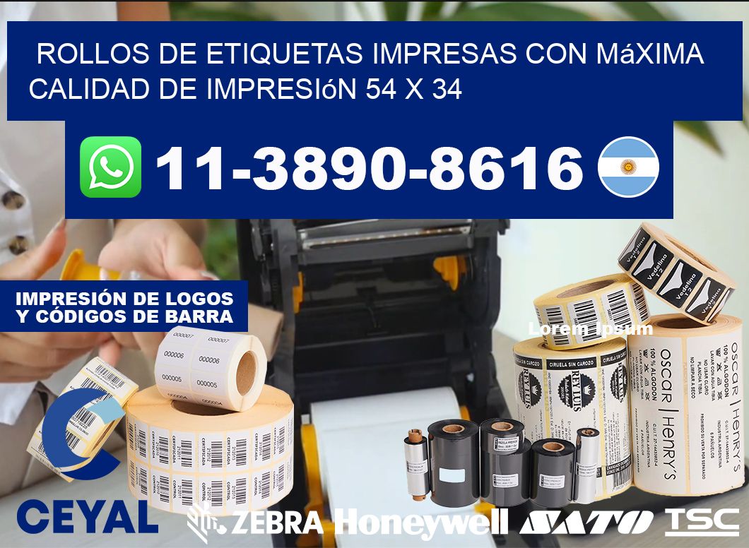 rollos de etiquetas impresas con máxima calidad de impresión 54 x 34