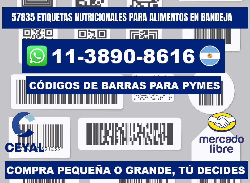 57835 etiquetas nutricionales para alimentos en bandeja