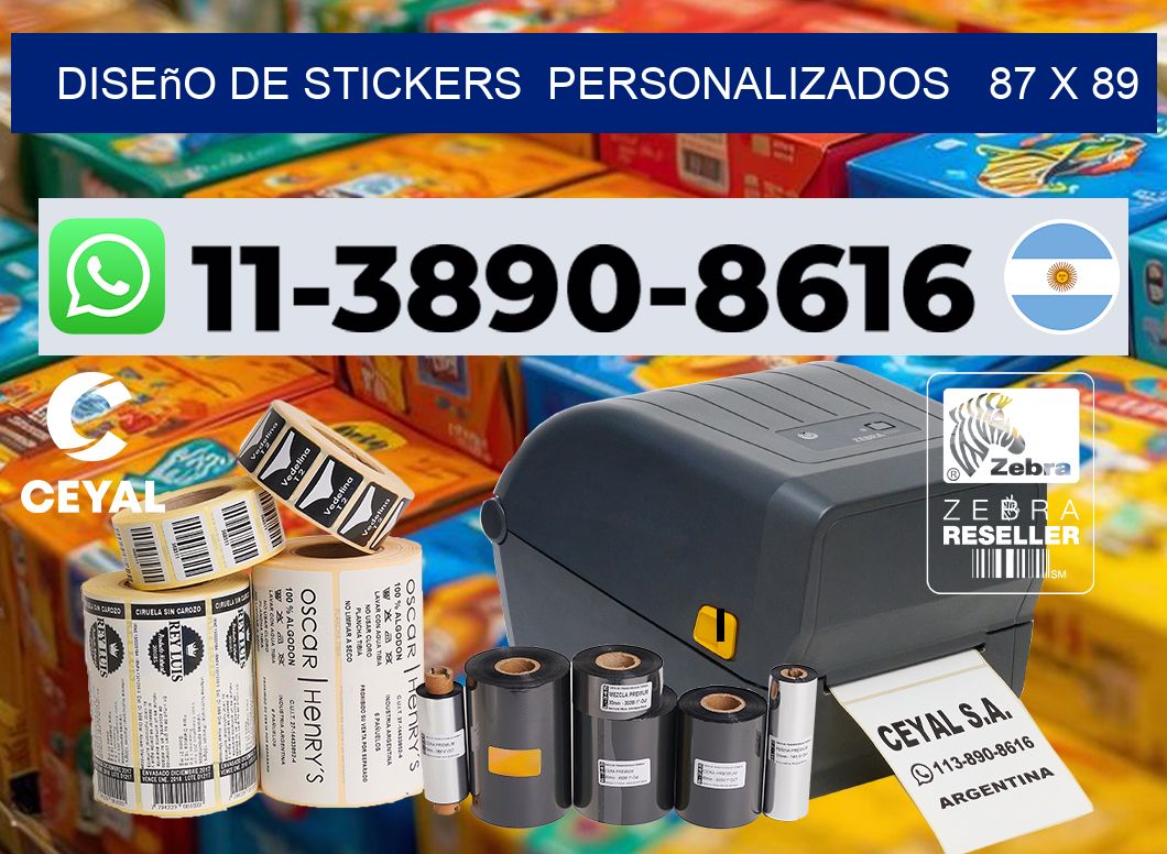 diseño de stickers  personalizados   87 x 89