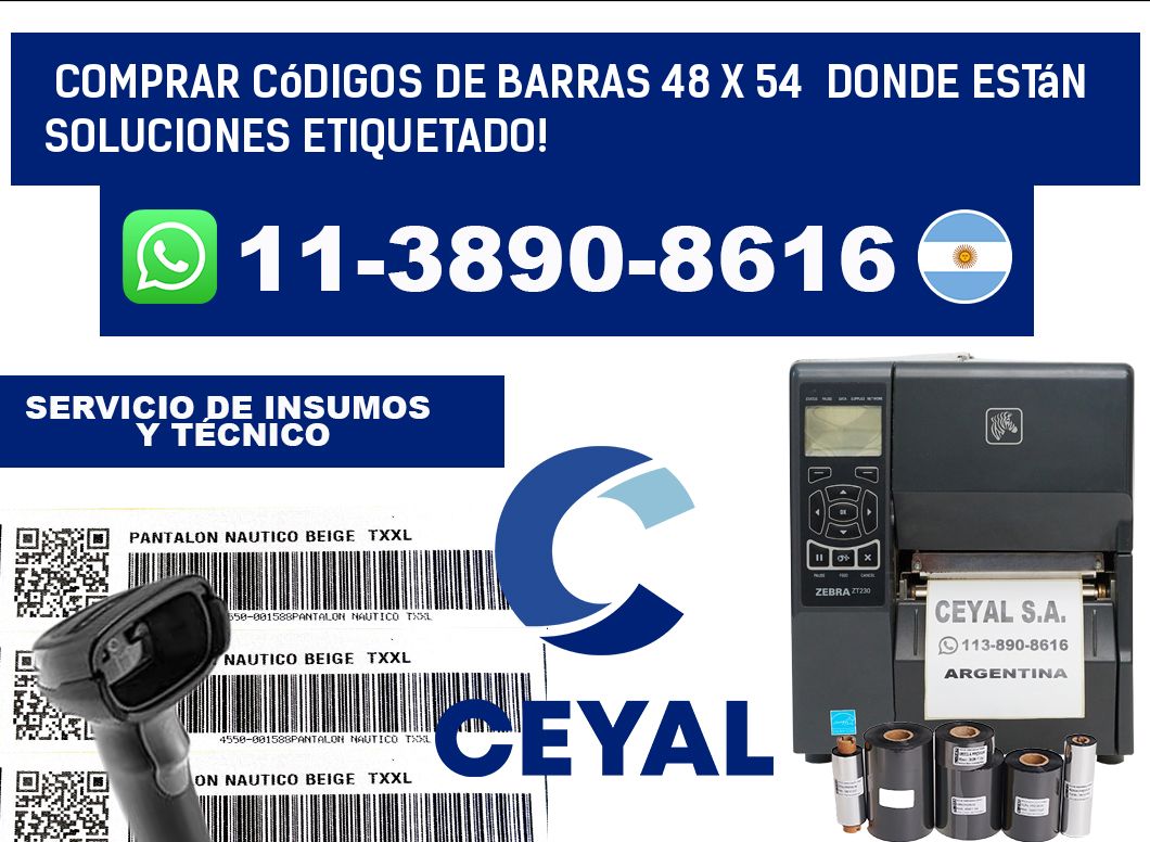 Comprar códigos de barras 48 x 54  donde están soluciones etiquetado!