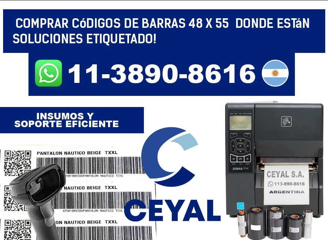 Comprar códigos de barras 48 x 55  donde están soluciones etiquetado!