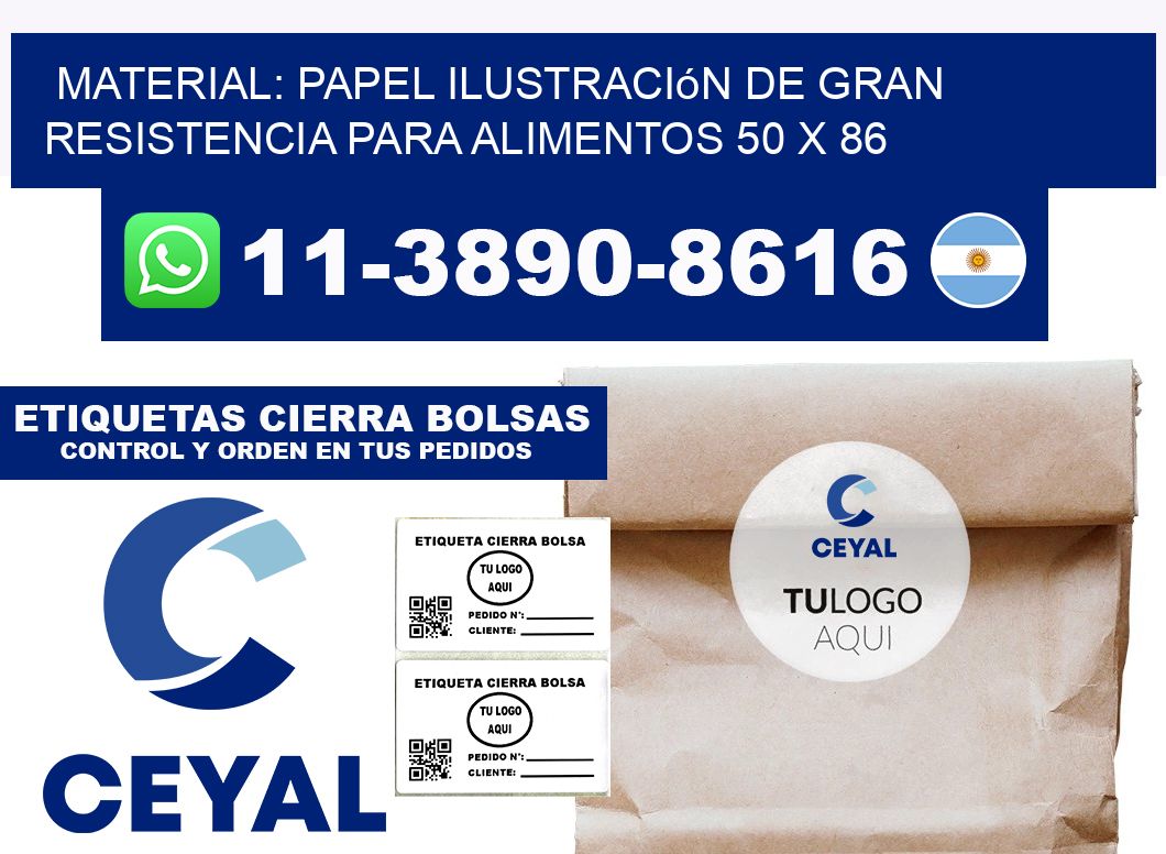 Material: papel ilustración de gran resistencia para alimentos 50 x 86
