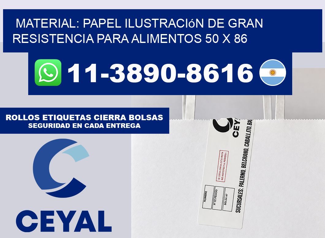 Material: papel ilustración de gran resistencia para alimentos 50 x 86
