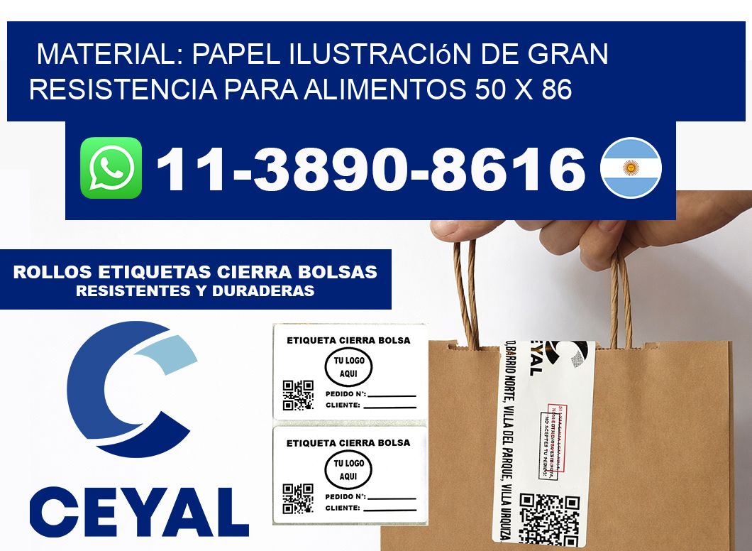 Material: papel ilustración de gran resistencia para alimentos 50 x 86