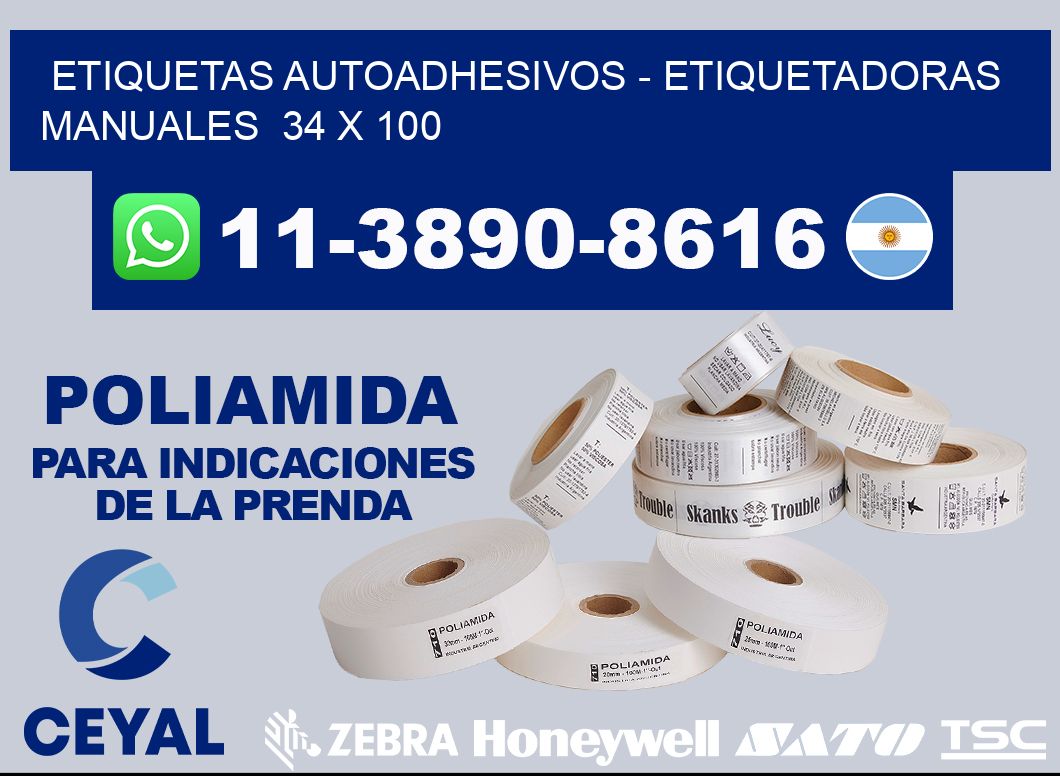 etiquetas autoadhesivos - Etiquetadoras Manuales  34 x 100
