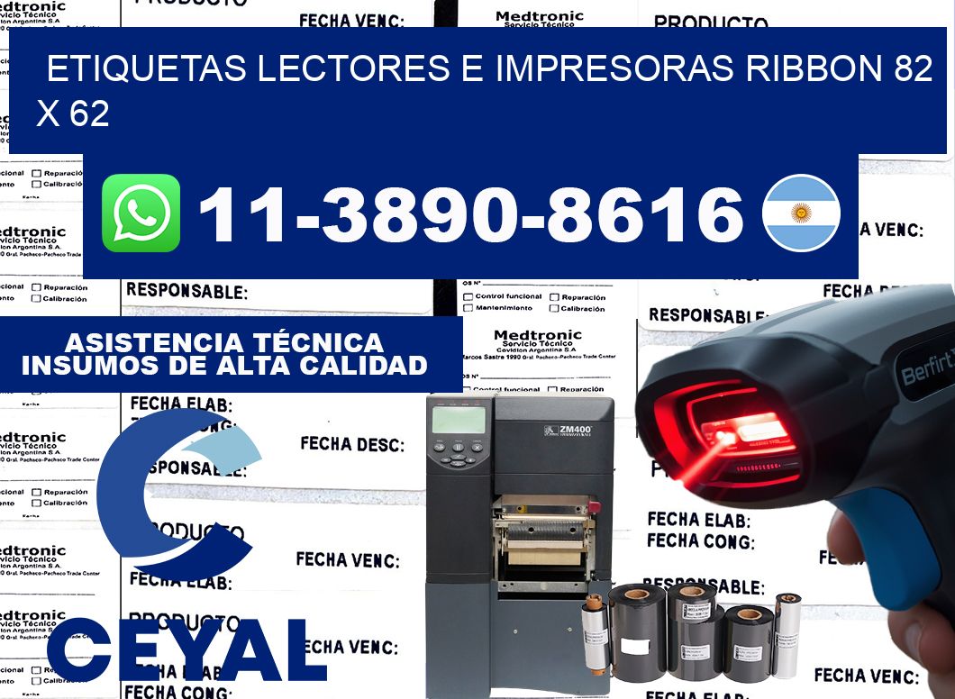 etiquetas lectores e impresoras ribbon 82 x 62