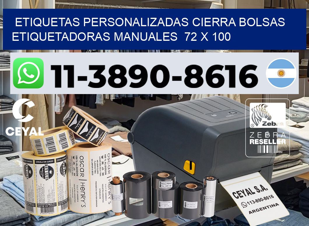 etiquetas personalizadas cierra bolsas  Etiquetadoras Manuales  72 x 100