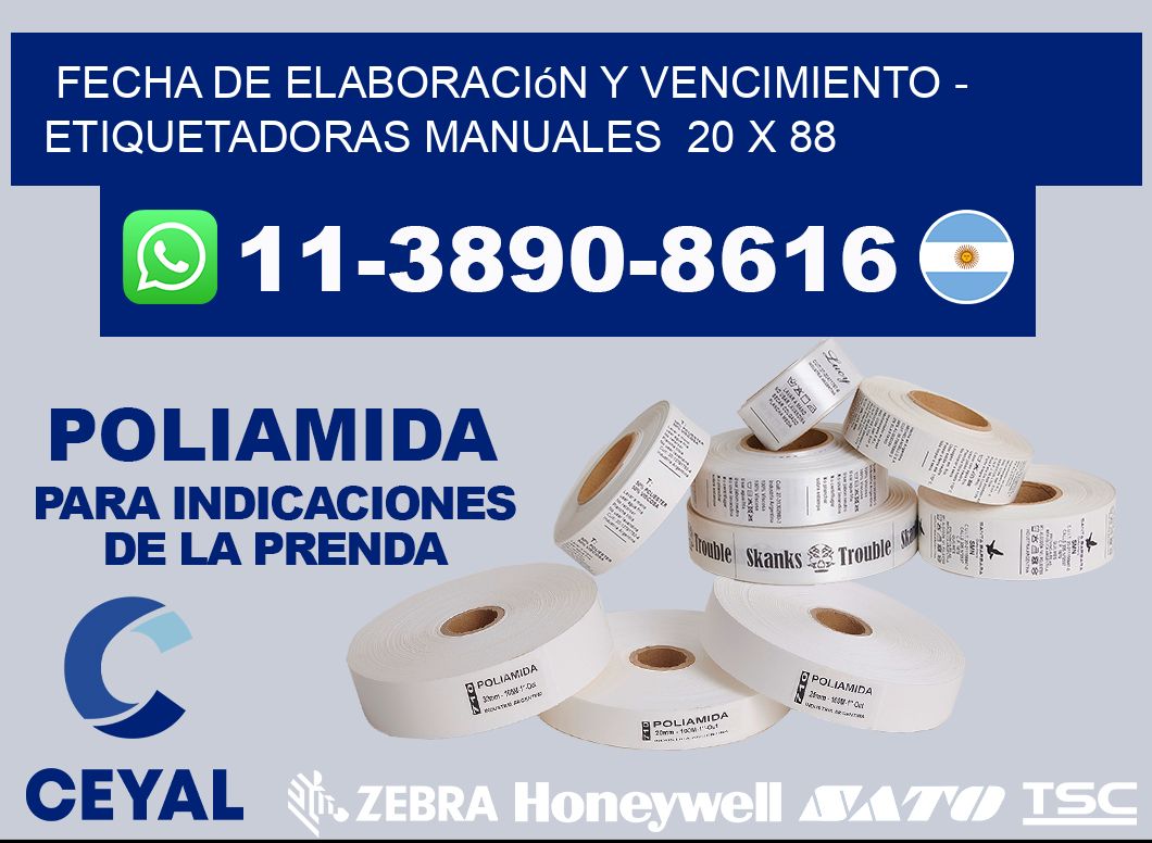 fecha de elaboración y vencimiento - Etiquetadoras Manuales  20 x 88