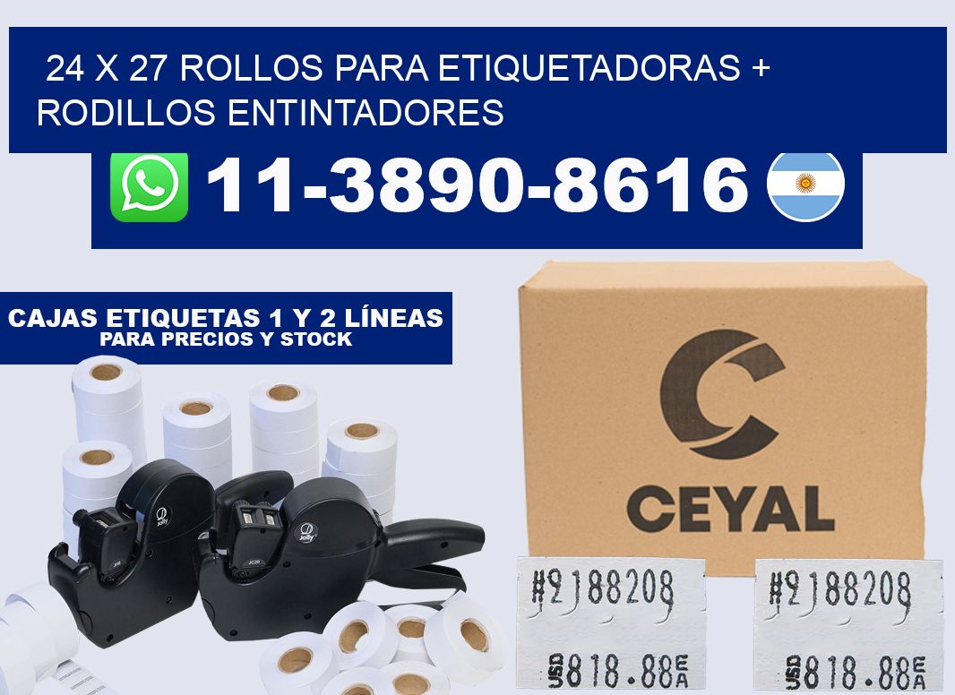 24 x 27 rollos para etiquetadoras + rodillos entintadores