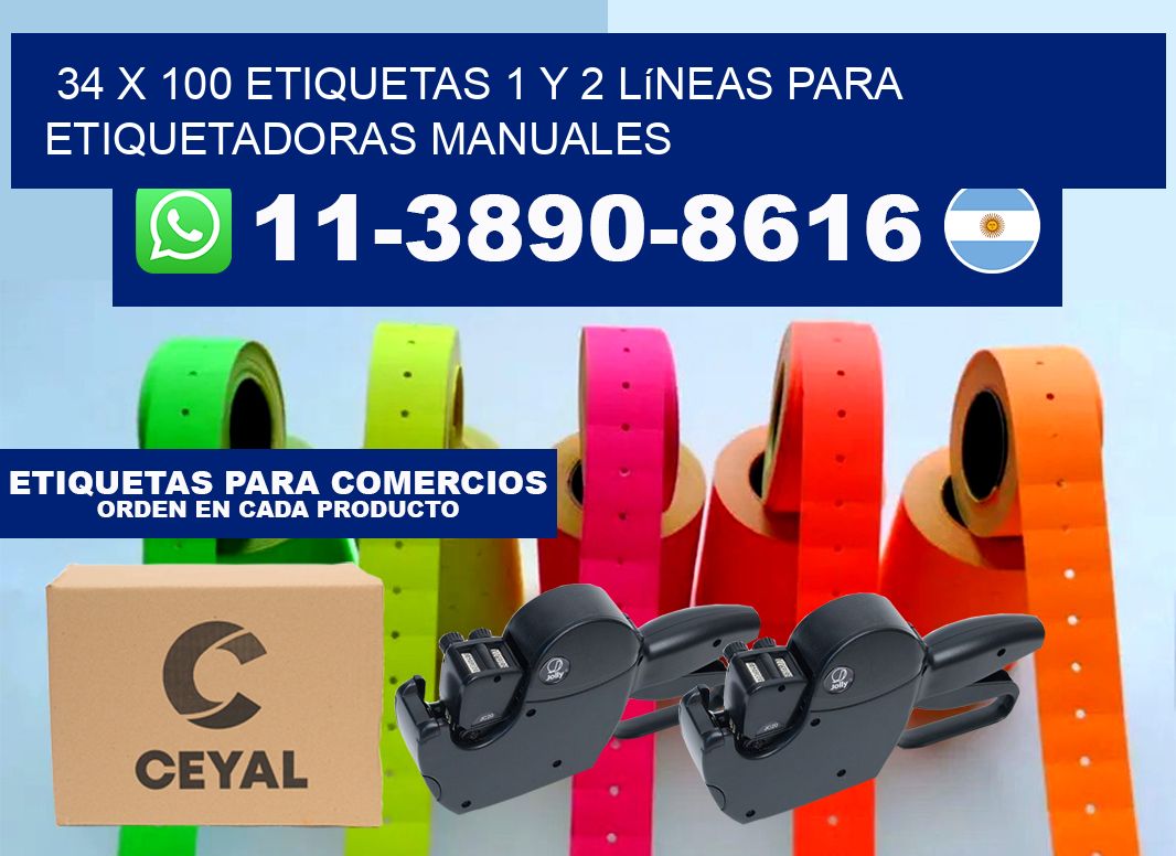 34 x 100 Etiquetas 1 y 2 líneas para etiquetadoras manuales