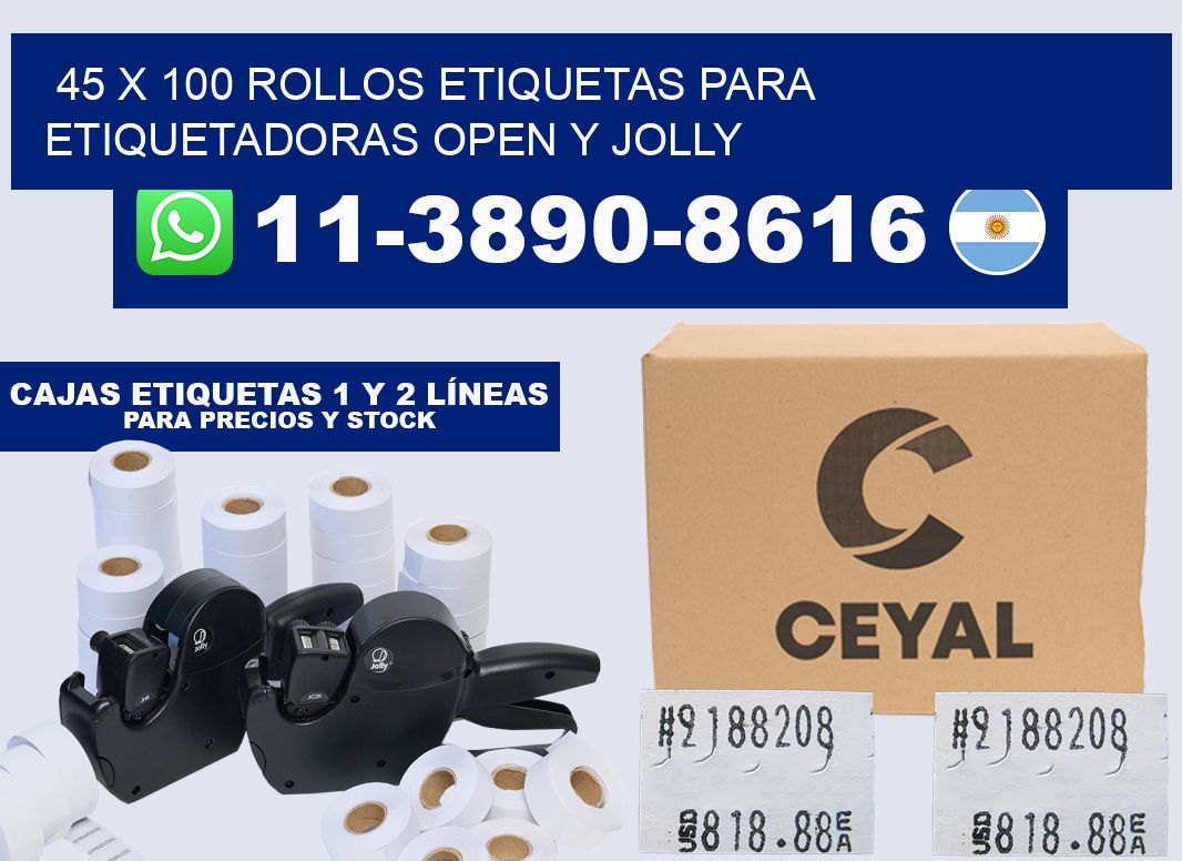 45 x 100 Rollos etiquetas para etiquetadoras open y jolly