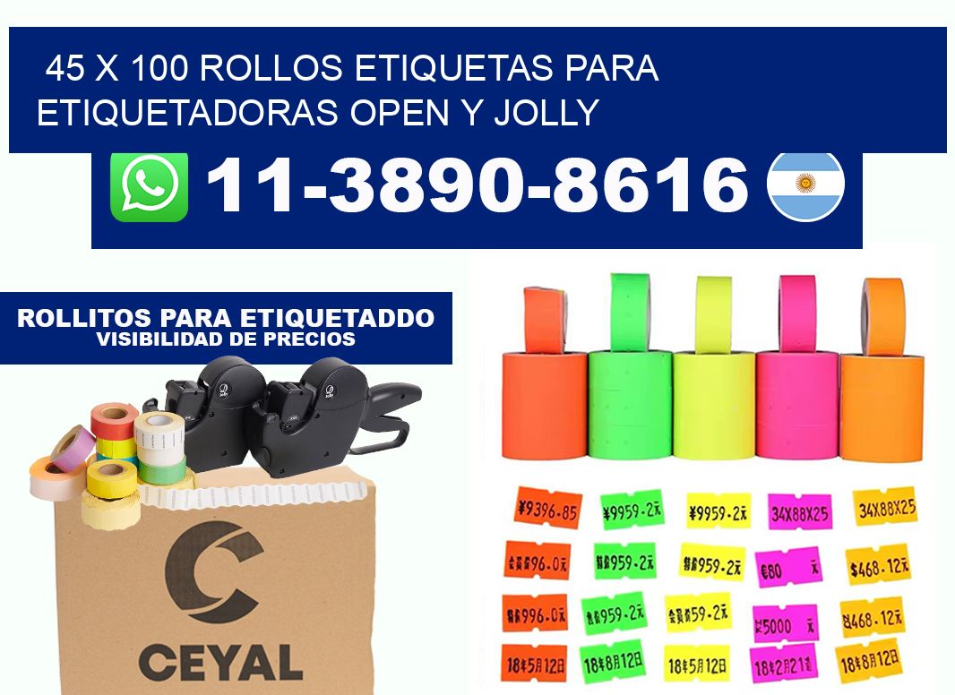 45 x 100 Rollos etiquetas para etiquetadoras open y jolly