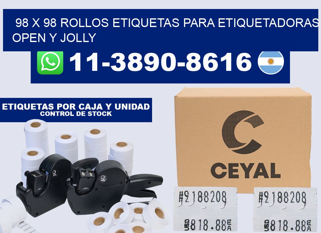 98 x 98 Rollos etiquetas para etiquetadoras open y jolly
