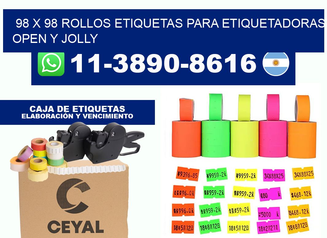 98 x 98 Rollos etiquetas para etiquetadoras open y jolly