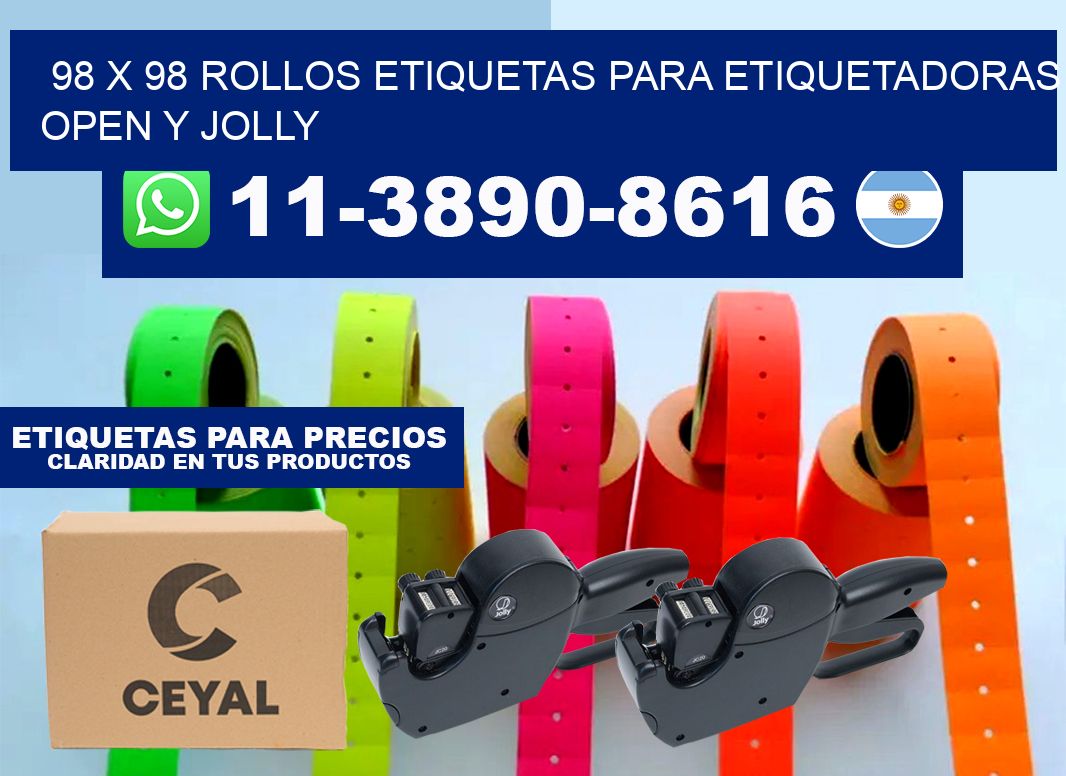 98 x 98 Rollos etiquetas para etiquetadoras open y jolly